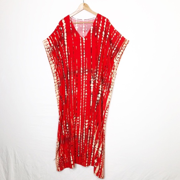 Kaften red/tan bohemian Kaften lounge dress - Picture 6 of 7